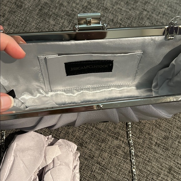 Jessica McClintock Blaire Metallic Silver Wristlet - Picture 2 of 4
